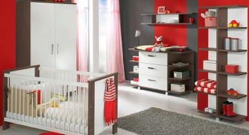 modern nursery room design ideas in red and grey