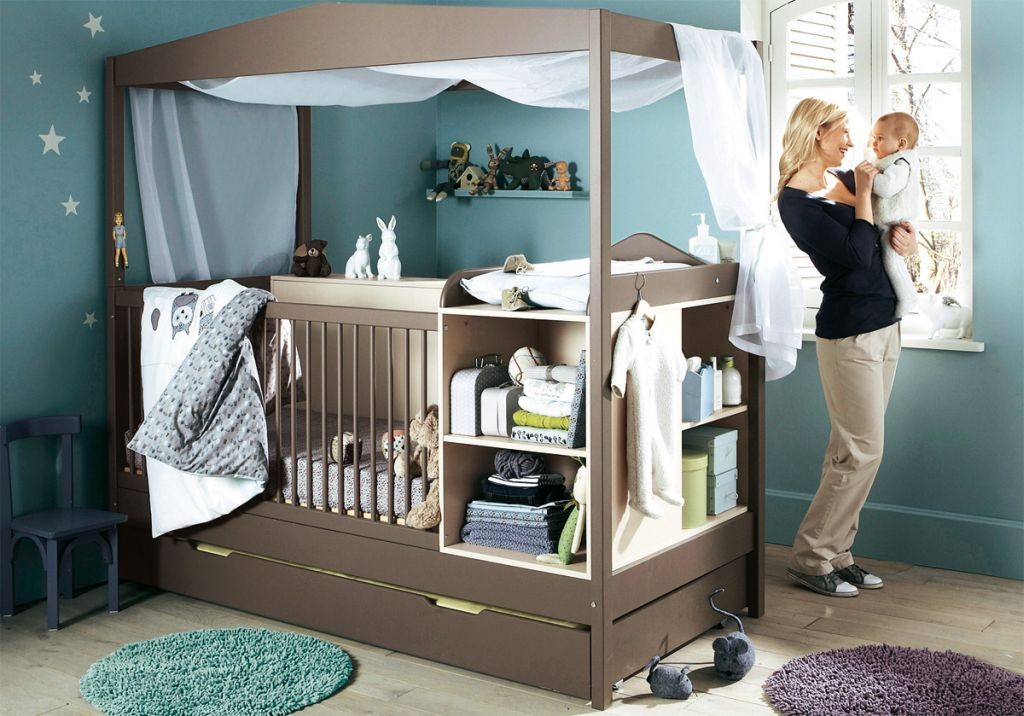 modern nursery room design ideas with baby cribs that also works as storage