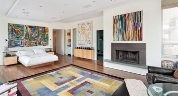 modern painted floors inspiration for small apartment with fireplace