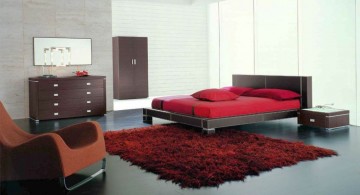 modern red black and white bedroom ideas with industrial bed