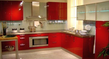modern red lacquer kitchen cabinet for limited space