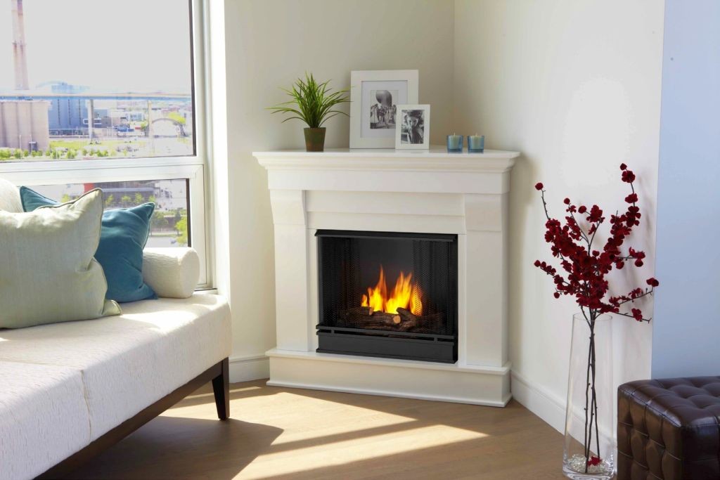 modern white fireplace design in the corner