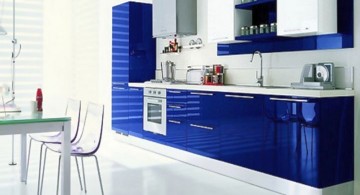 modular kitchen designs in glossy blue and white
