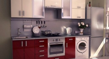 modular kitchen designs in red and washing machine for small houses