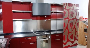 modular kitchen designs in red with pattern