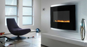 mounted modern fireplace designs with glass