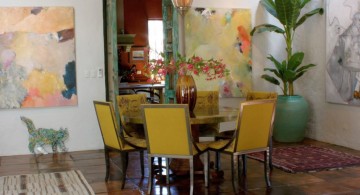 multi colored dining chairs in yellow and black