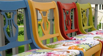 multi colored dining chairs with flower upholstery