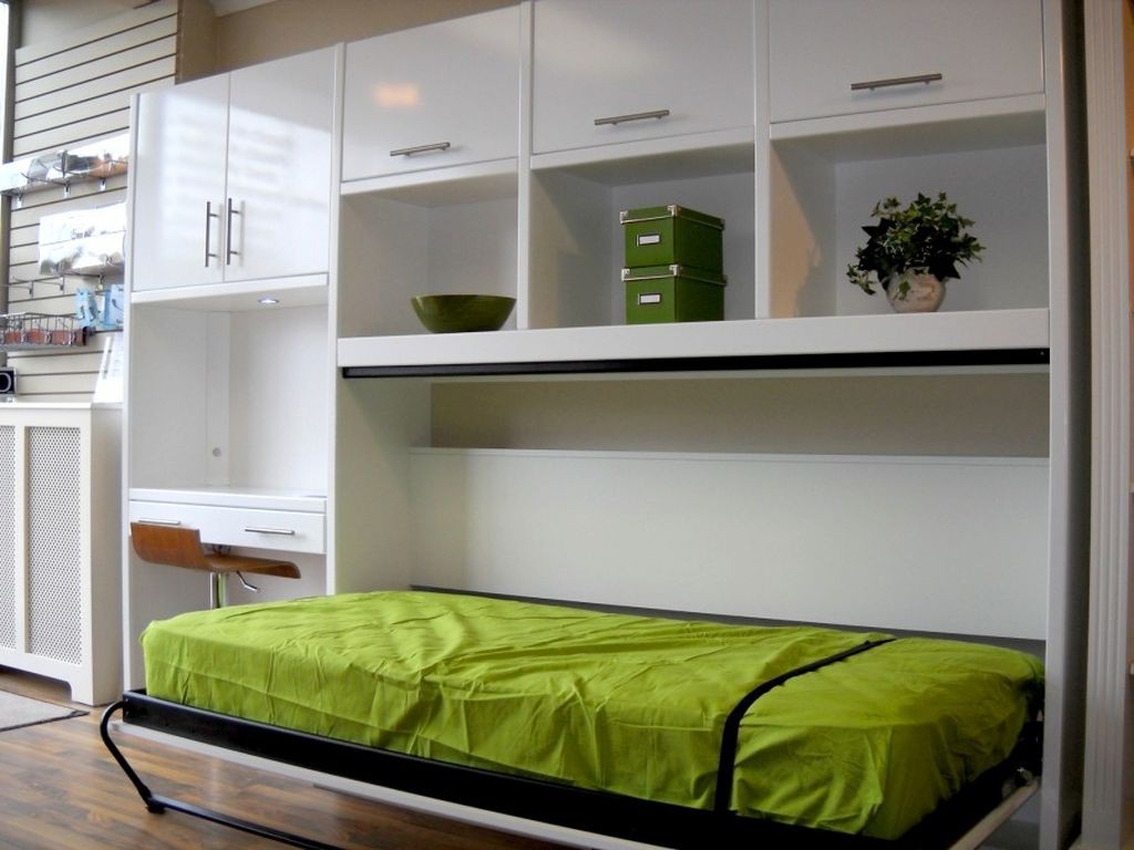 murphy bed design ideas for small rooms in green and white cabinets
