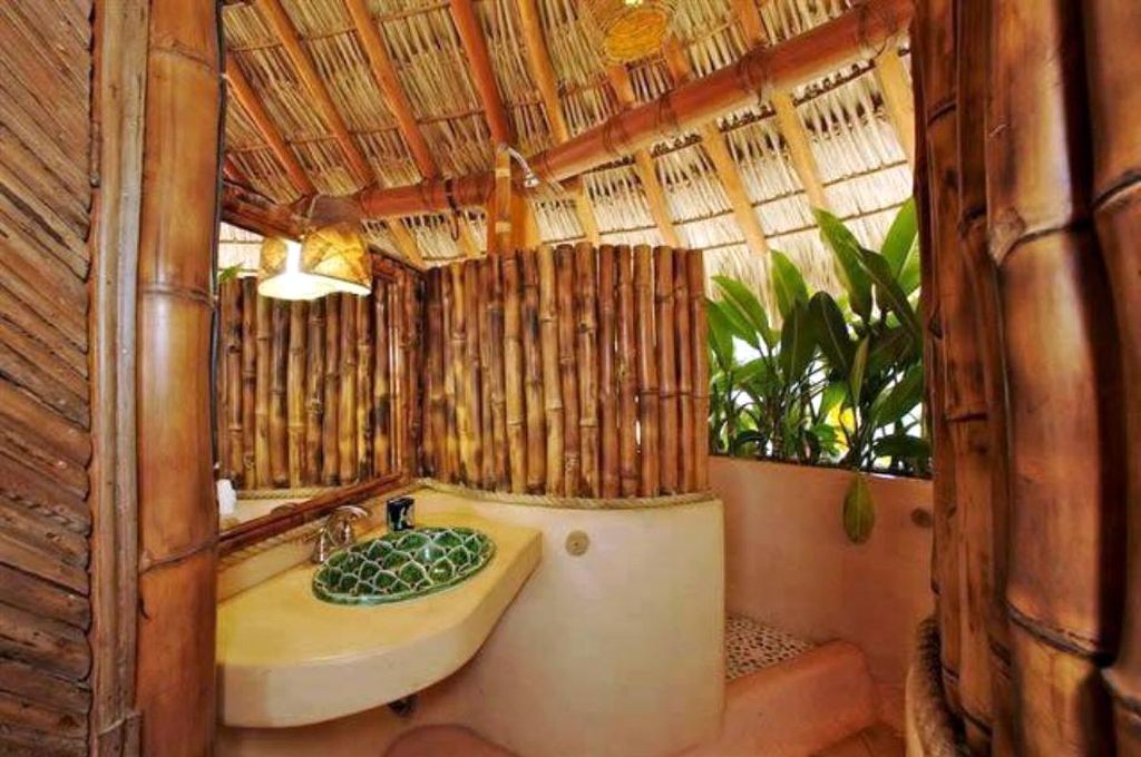 natural looking bamboo themed bathroom