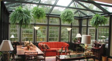 nature themed living room with skylight ideas