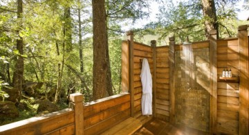 outdoor shower bamboo themed bathroom