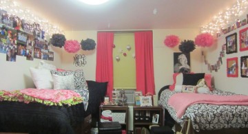 pink and black bedroom decor with twin beds