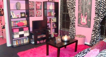 pink and black bedroom decor with zebra pattern