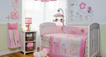 pink baby room ideas with soft baby blue wall