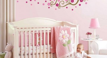 pink baby room ideas with tree painting on the wall