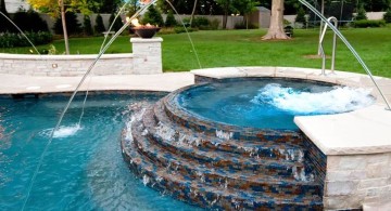 pool with spa designs round half raised jacuzzi with art deco tiles