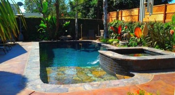 pool with spa designs with small half raised jacuzzi for narrow yard