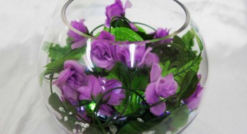 purple roses bouquet bowl centerpiece ideas