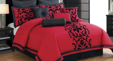 red and black bedroom with wooden floor and sliding door