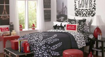 red black and white bedroom ideas with chest storage for limited space