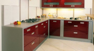 red lacquer kitchen cabinet for narrow kitchen
