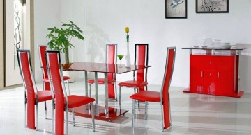 red with unique lining multi colored dining chairs
