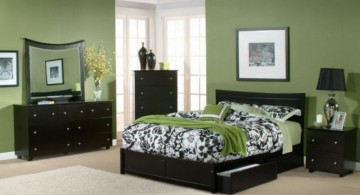 relaxing paint colors for bedrooms with green wall and dark wood furnitures