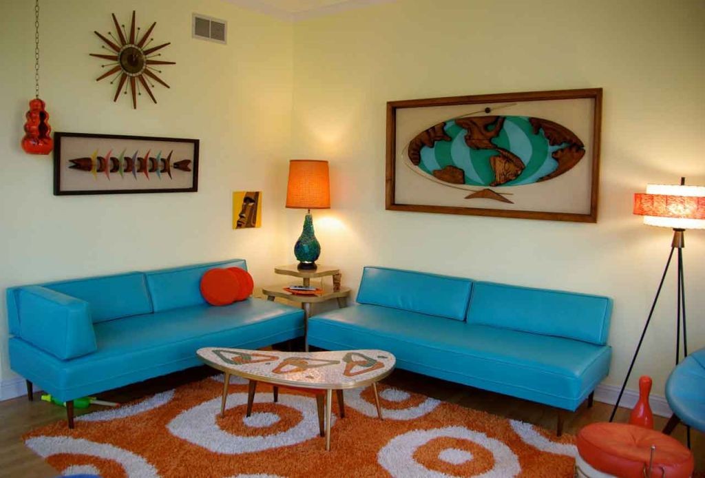 retro living room ideas in blue
