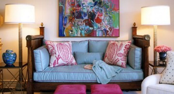 retro living room ideas in blue and pink