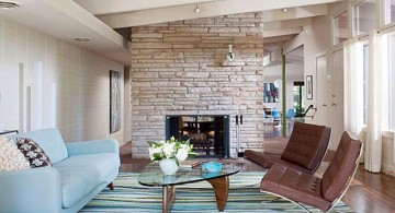 rustic and simple blue and brown living room