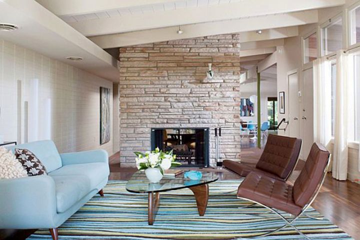 rustic and simple blue and brown living room