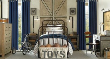 rustic hockey bedrooms in blue and wheat tones
