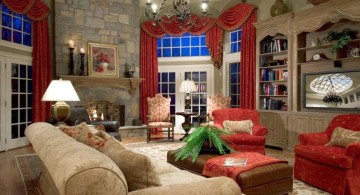 rustic living room ideas in grey with red accent