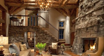 rustic living room ideas with tall stone fireplace