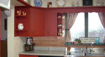 rustic red lacquer kitchen cabinet