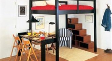 simple adult loft bed with stairs in black and red