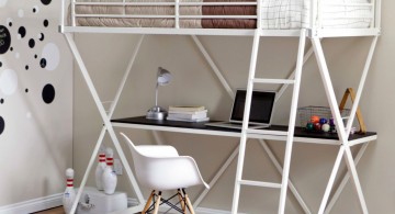 simple and unisex loft bed with desk white