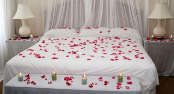 simple bedroom decoration for valentines day with rose petals