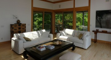 simple japanese inspired living room with white sofa