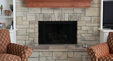simple mounted stack stone fireplaces
