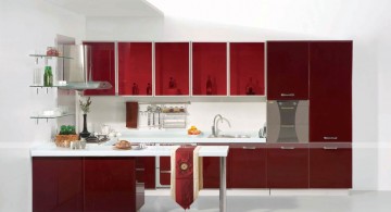 simple red lacquer kitchen cabinet