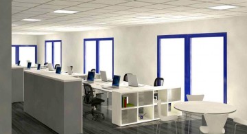 simple white and blue lined windows small office plans