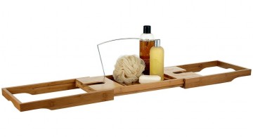 sleek bamboo themed bathroom toiletries set