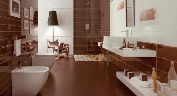 sleek brown bathroom ideas with floating sink