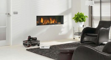 sleek built in with black leather chairs modern white fireplace design