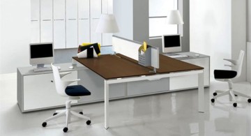 sleek office desk in brown and white