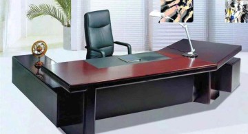 sleek office desk in dark woods