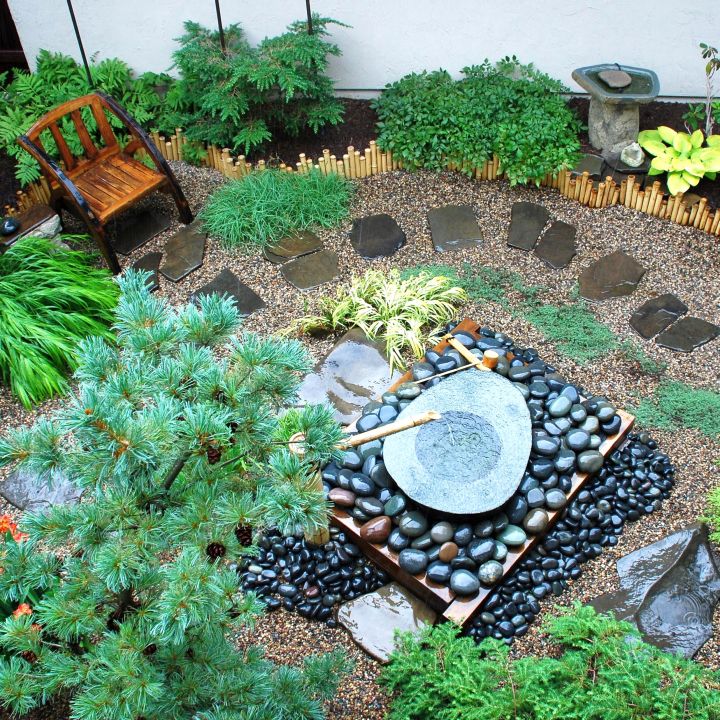 small japanese garden design ideas with small fountain