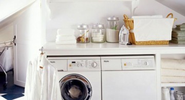 small laundry room storage solutions for room with low ceiling